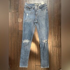 Levi's 311 shaping skinny 26 Classic Blue Denim Jeans ripped freyed distressed